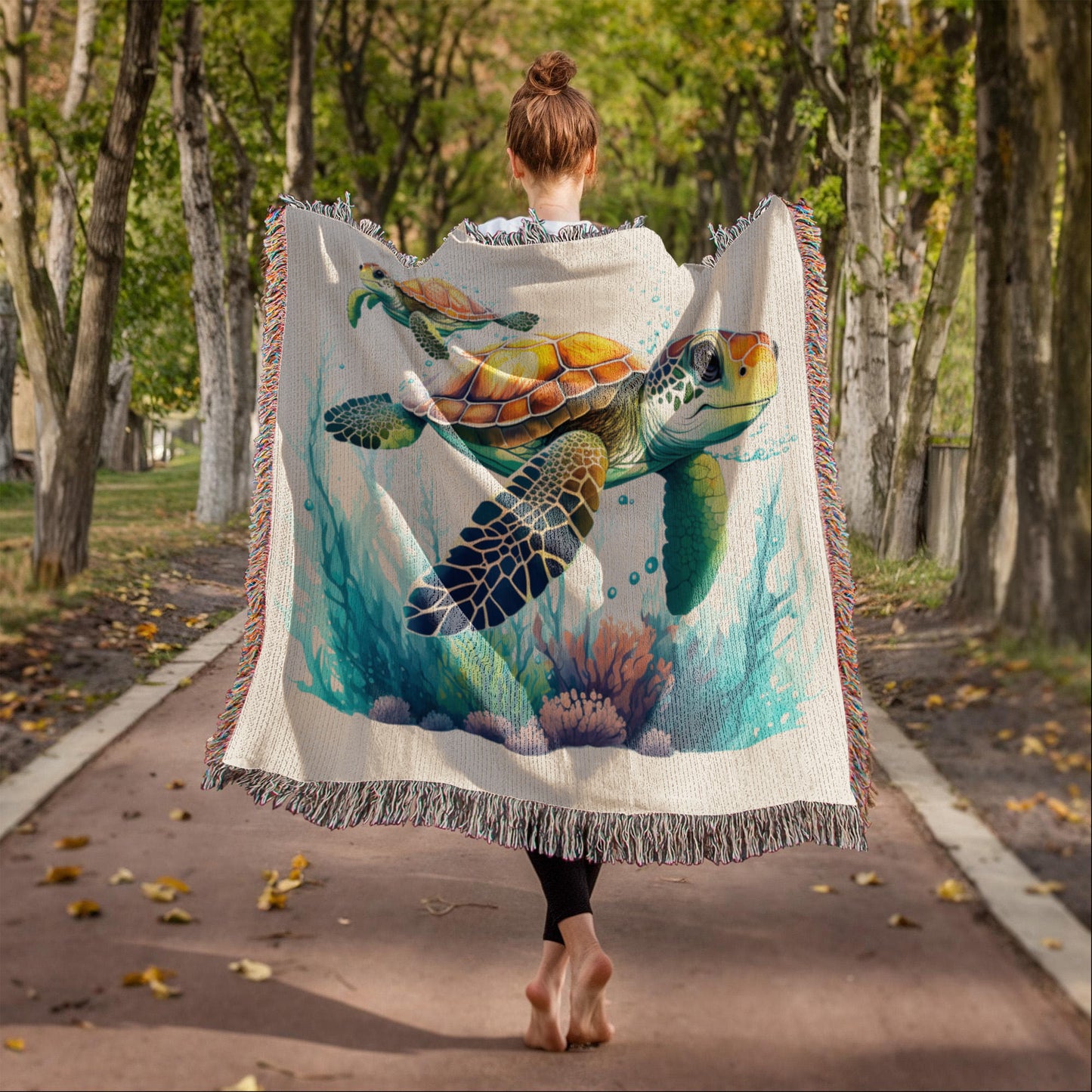 Cute Sea Turtle 009 - 50" x 60" Heirloom Woven Blanket