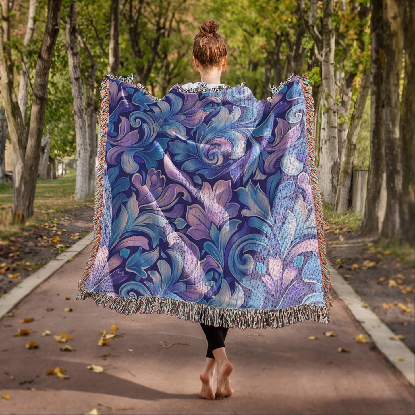 Blue And Purple Floral Pattern 010 - 50" x 60" Heirloom Woven Blanket