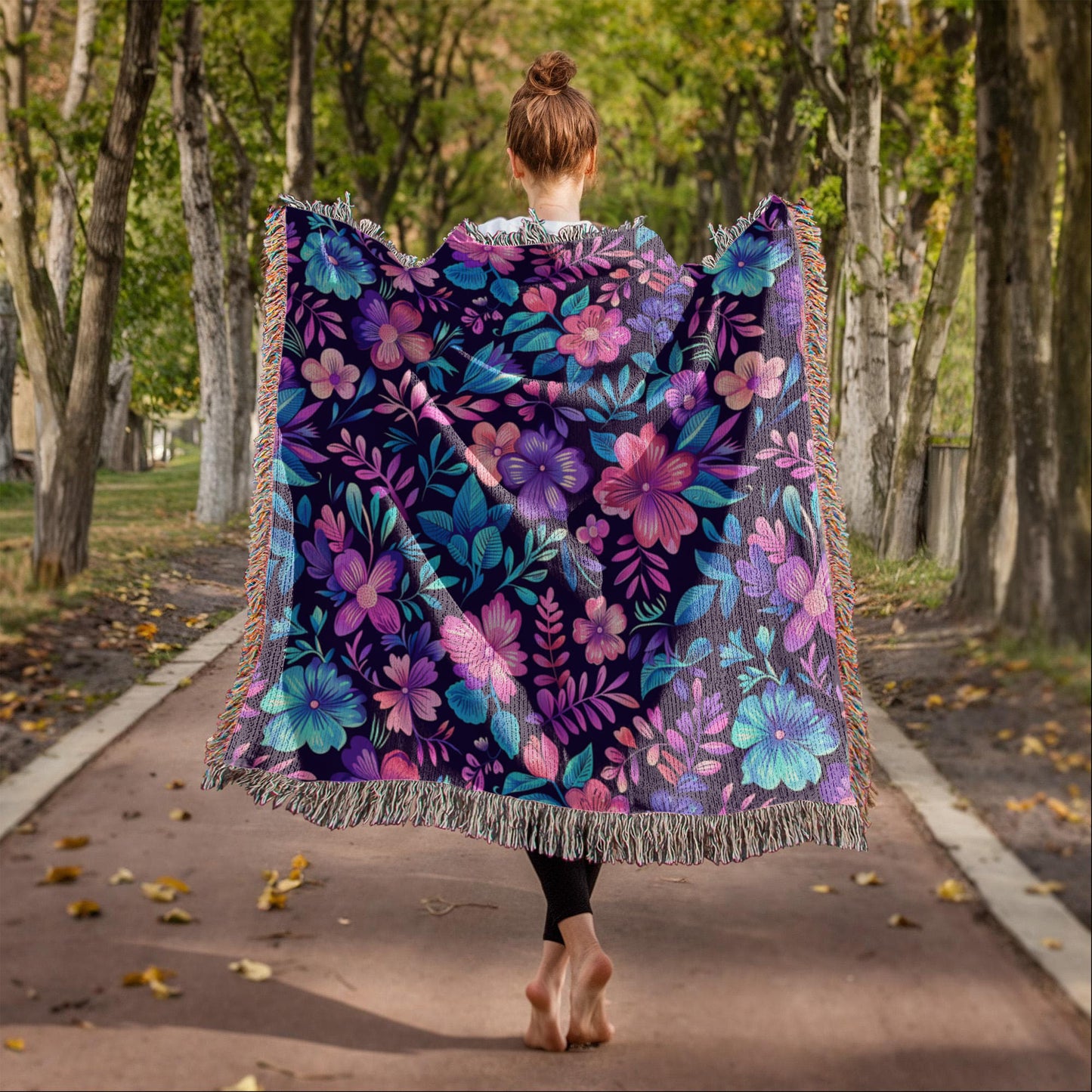 Blue And Purple Floral Pattern 015 - 50" x 60" Heirloom Woven Blanket