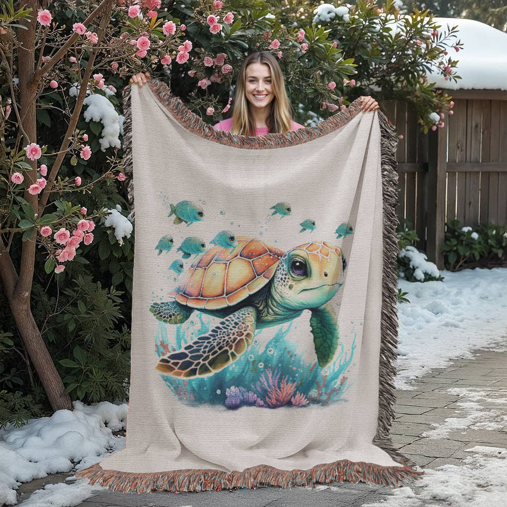 Cute Sea Turtle 001 - 60" x 80" Heirloom Woven Blanket