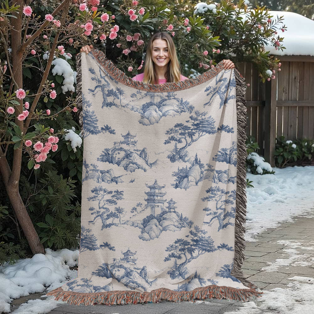 Chinese Ornament Pattern 001 - 60" x 80" Heirloom Woven Blanket