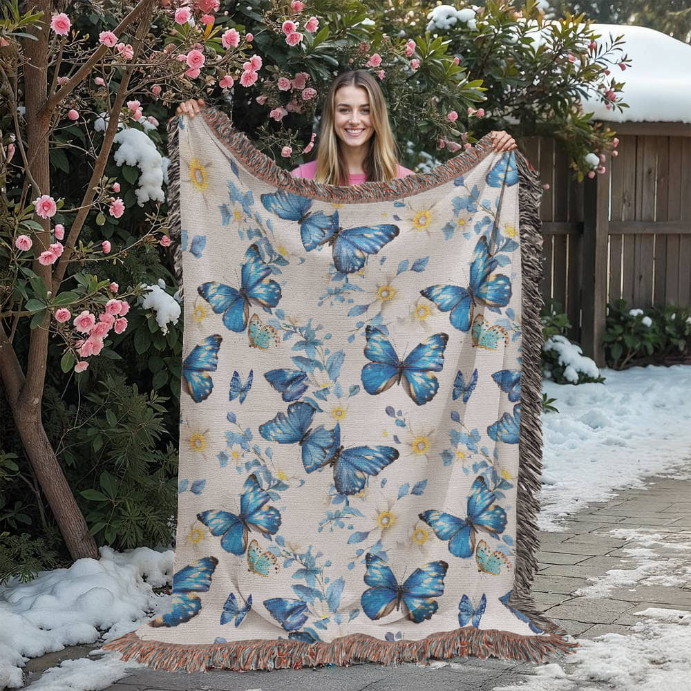 Butterflies And Flowers Pattern 007 - 60" x 80" Heirloom Woven Blanket