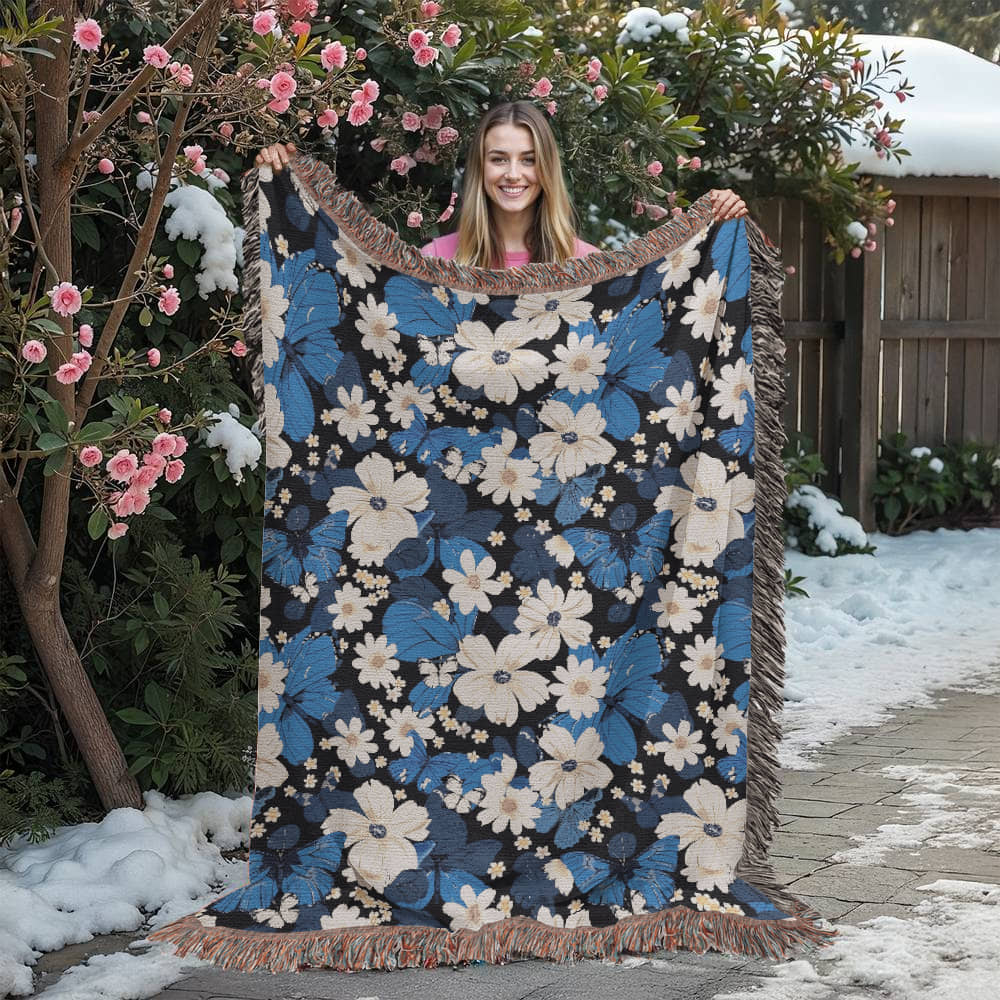 Butterflies And Flowers Pattern 025 - 60" x 80" Heirloom Woven Blanket