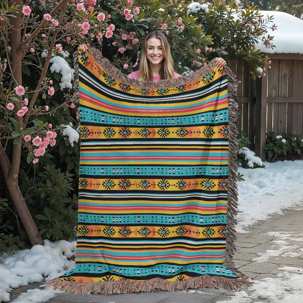 Mexican Textile Pattern 005 - 60" x 80" Heirloom Woven Blanket