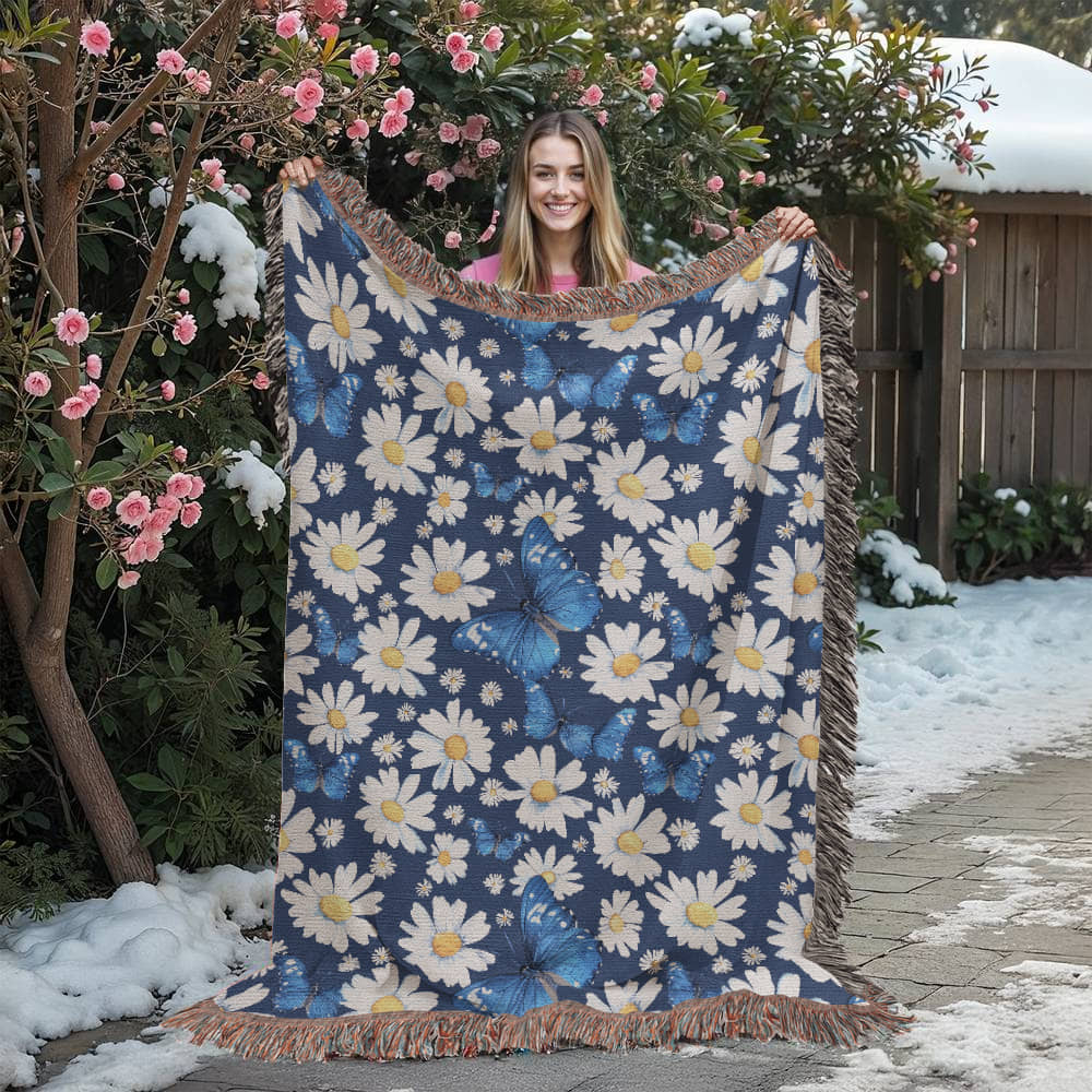 Butterflies And Flowers Pattern 002 - 60" x 80" Heirloom Woven Blanket