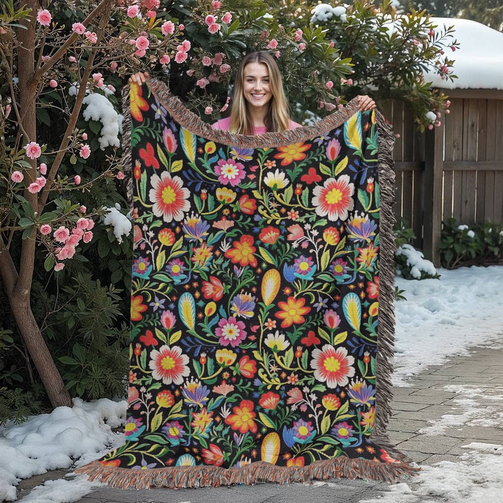 Mexican Floral Fiesta Pattern 038 - 60" x 80" Heirloom Woven Blanket