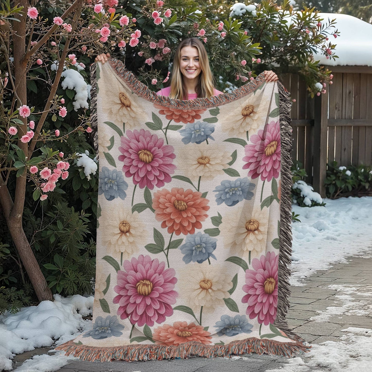 Spring Flowers Pattern 010 - 60" x 80" Heirloom Woven Blanket