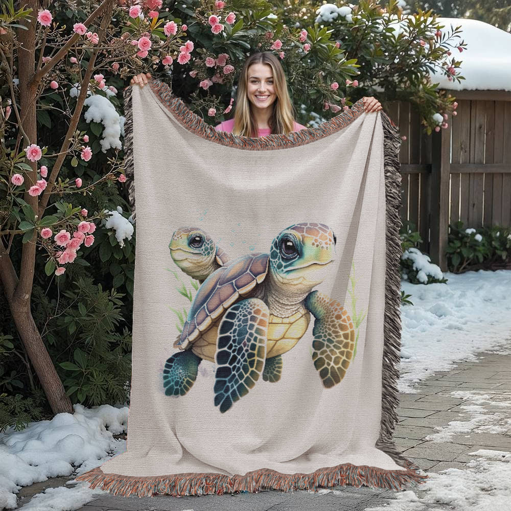 Cute Sea Turtle 010 - 60" x 80" Heirloom Woven Blanket