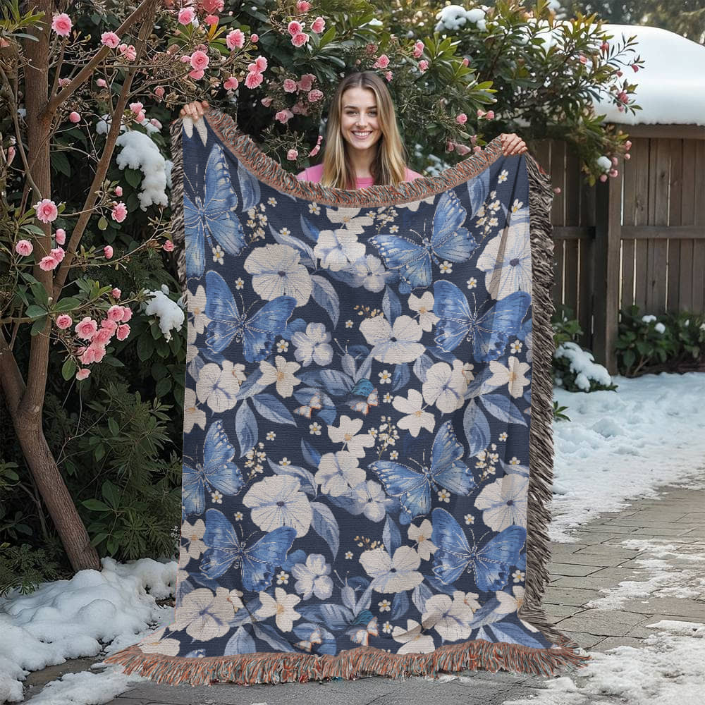 Butterflies And Flowers Pattern 006 - 60" x 80" Heirloom Woven Blanket