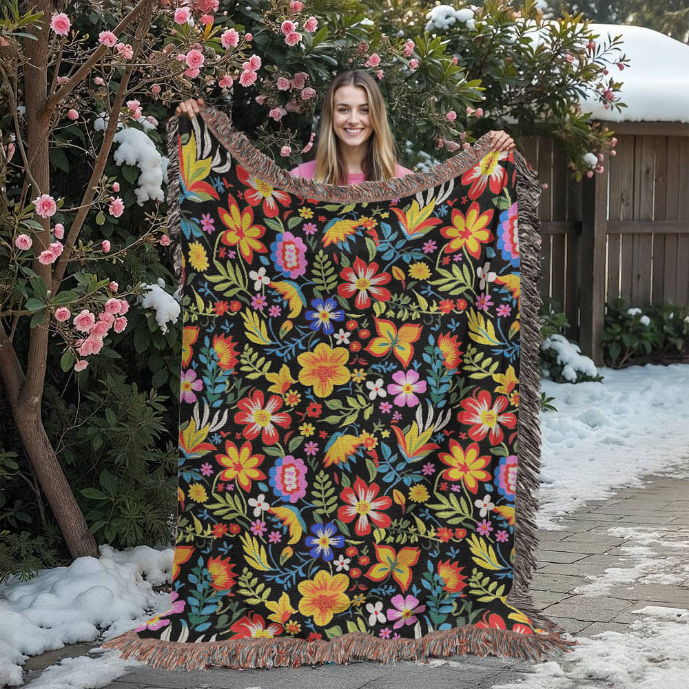 Mexican Floral Fiesta Pattern 037 - 60" x 80" Heirloom Woven Blanket