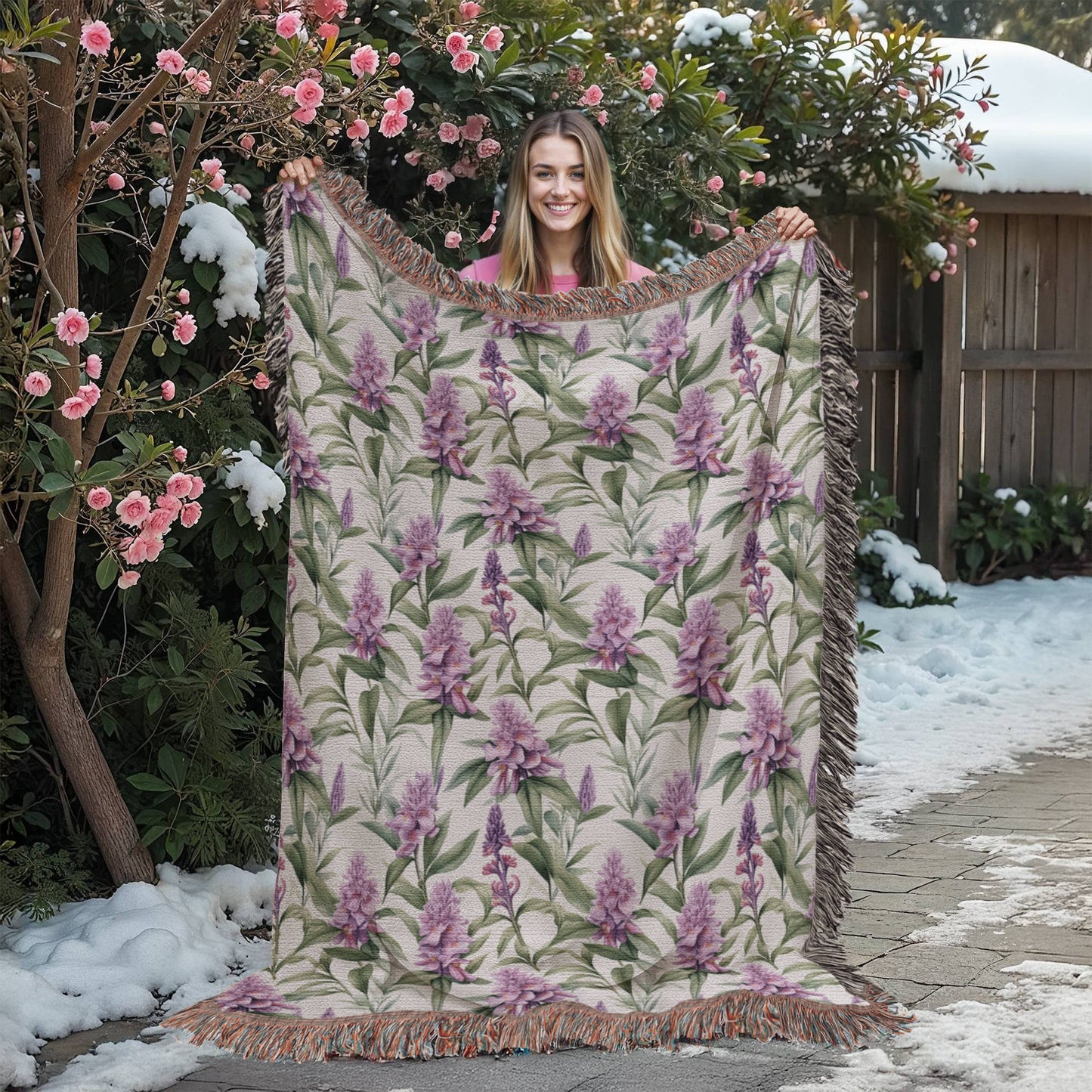 Spring Flowers Pattern 008 - 60" x 80" Heirloom Woven Blanket