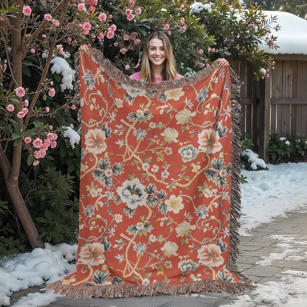 Chinoiserie Pattern 017 - 60" x 80" Heirloom Woven Blanket
