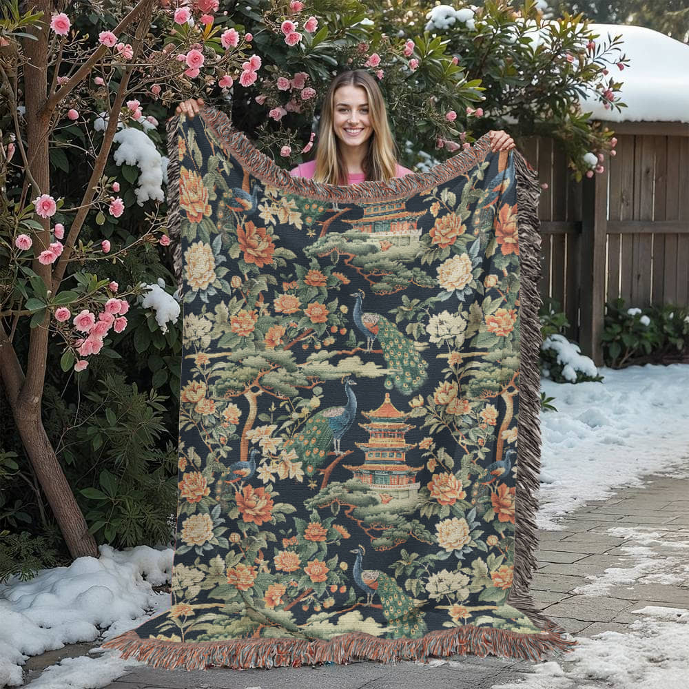 Chinoiserie Pattern 005 - 60" x 80" Heirloom Woven Blanket