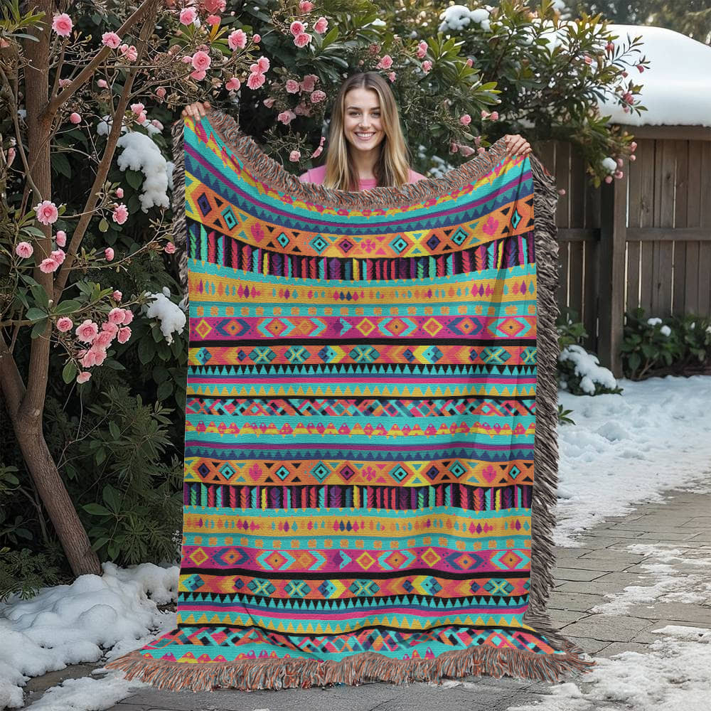 Mexican Textile Pattern 007 - 60" x 80" Heirloom Woven Blanket