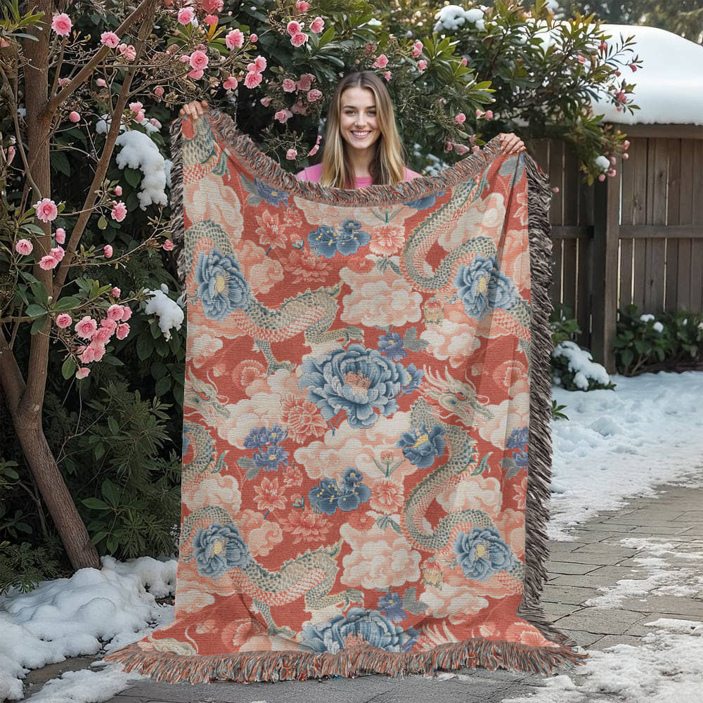 Chinoiserie Pattern 009 - 60" x 80" Heirloom Woven Blanket