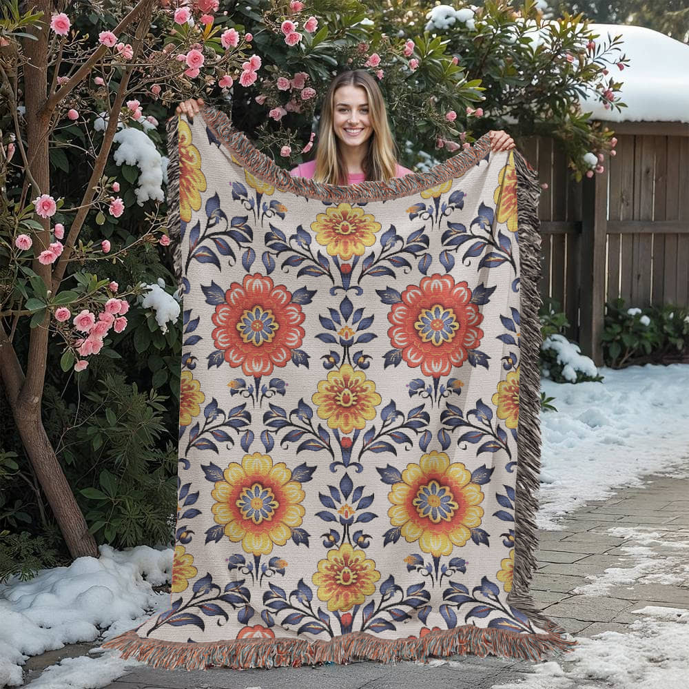 Mexican Floral Fiesta Pattern 044 - 60" x 80" Heirloom Woven Blanket