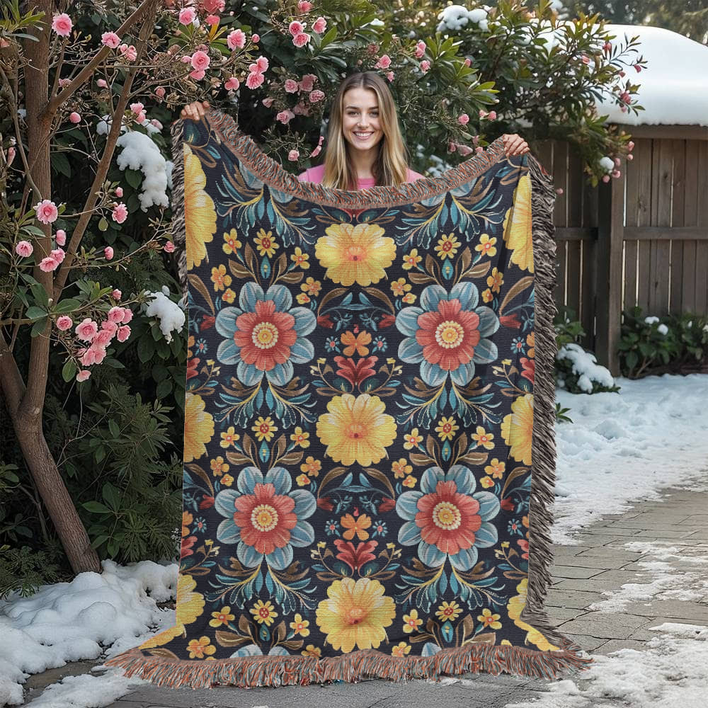 Mexican Floral Fiesta Pattern 046 - 60" x 80" Heirloom Woven Blanket
