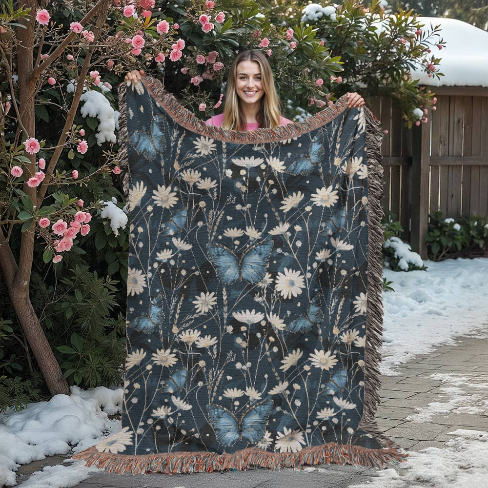 Butterflies And Flowers Pattern 017 - 60" x 80" Heirloom Woven Blanket