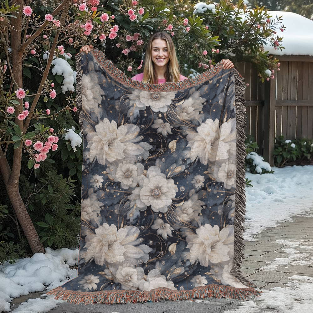 Nocturnal Bloom Pattern 002 - 60" x 80" Heirloom Woven Blanket