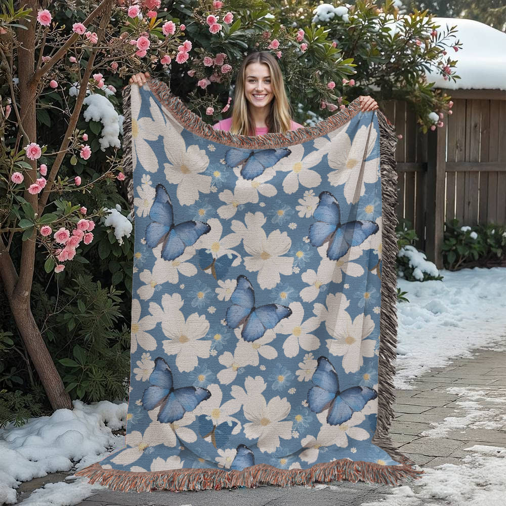 Butterflies And Flowers Pattern 020 - 60" x 80" Heirloom Woven Blanket