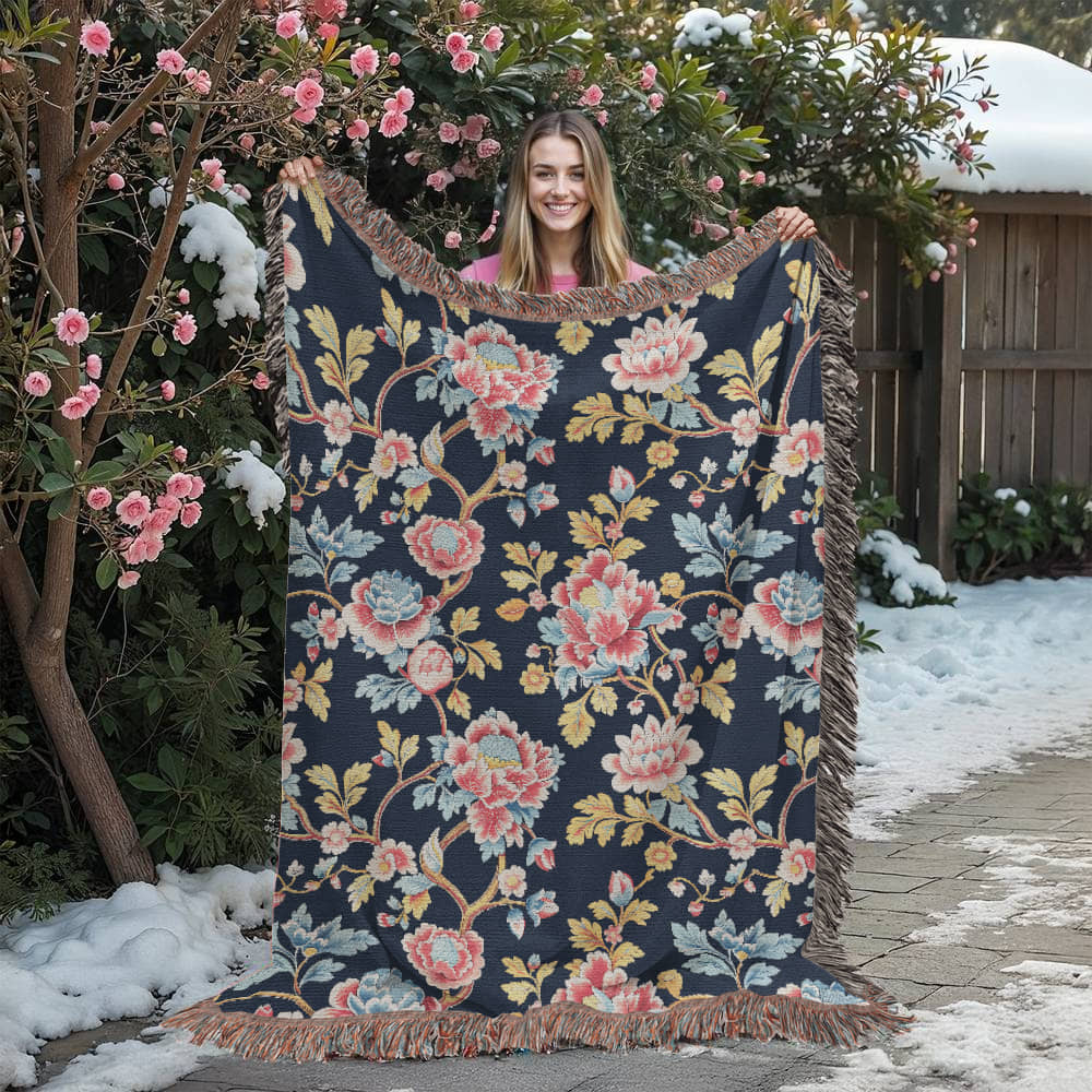 Chinoiserie Pattern 015 - 60" x 80" Heirloom Woven Blanket