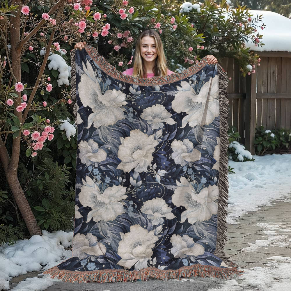 Nocturnal Bloom Pattern 007 - 60" x 80" Heirloom Woven Blanket