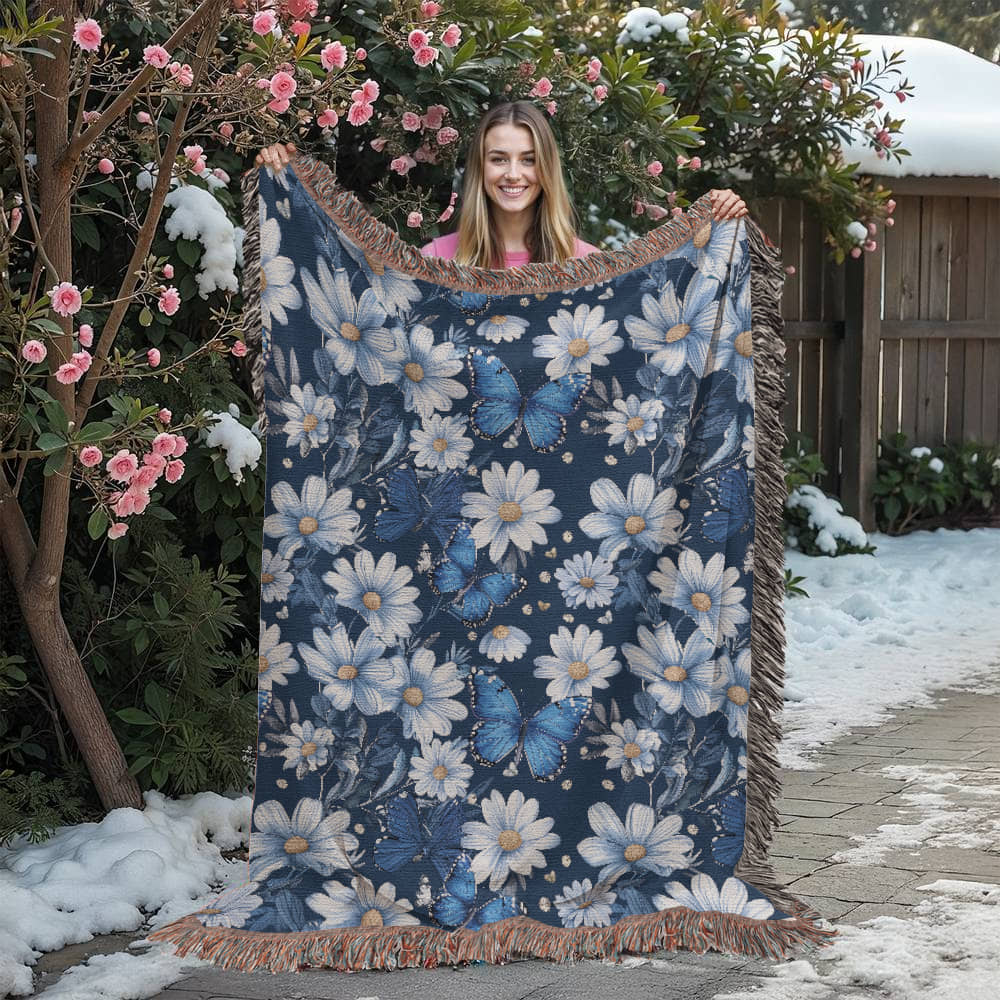 Butterflies And Flowers Pattern 001 - 60" x 80" Heirloom Woven Blanket