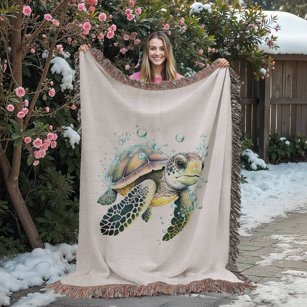 Cute Sea Turtle 004 - 60" x 80" Heirloom Woven Blanket