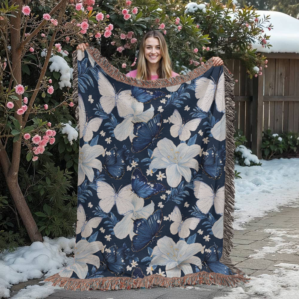 Butterflies And Flowers Pattern 008 - 60" x 80" Heirloom Woven Blanket