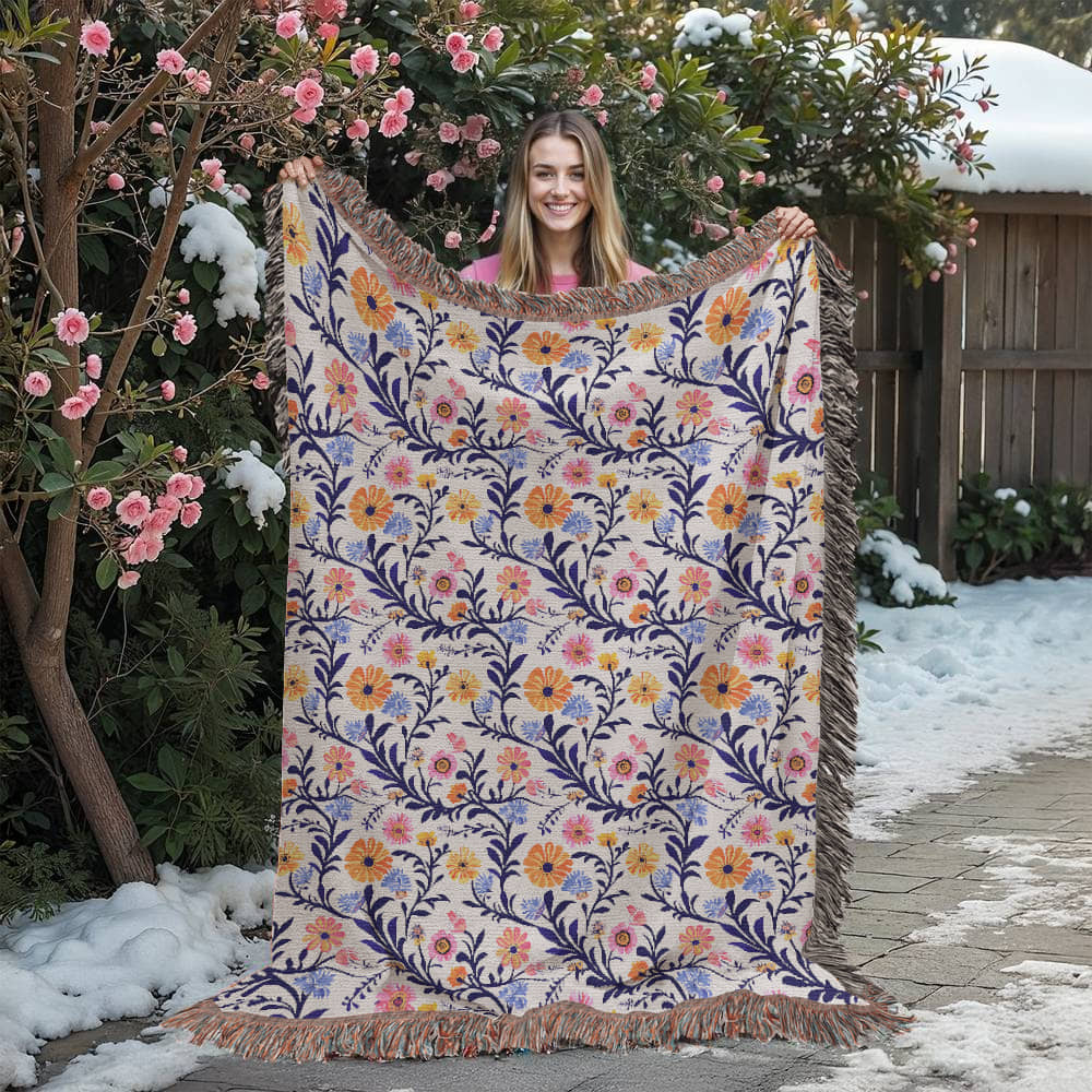 Mexican Floral Fiesta Pattern 022 - 60" x 80" Heirloom Woven Blanket