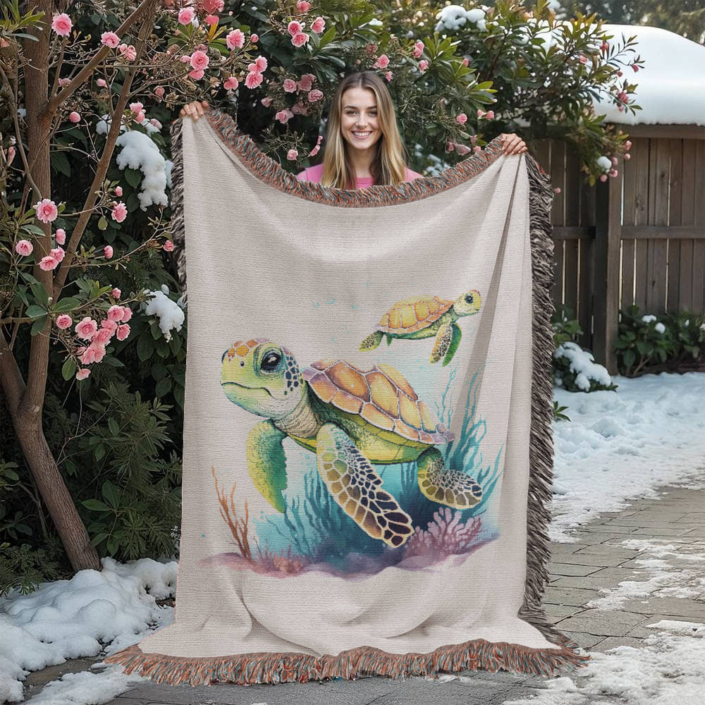 Cute Sea Turtle 008 - 60" x 80" Heirloom Woven Blanket