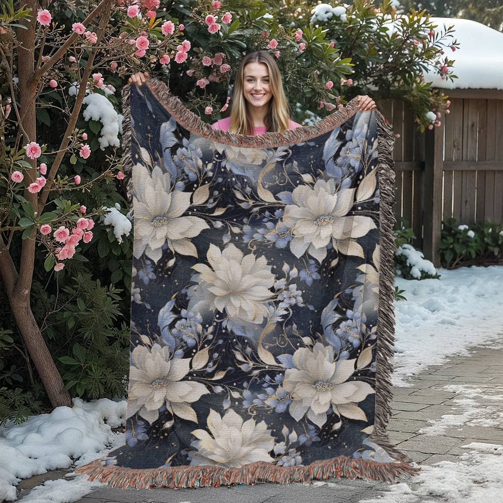 Nocturnal Bloom Pattern 008 - 60" x 80" Heirloom Woven Blanket