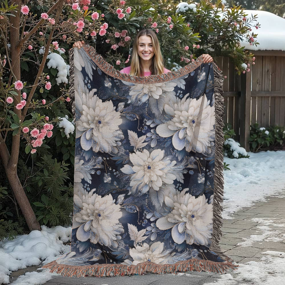 Nocturnal Bloom Pattern 009 - 60" x 80" Heirloom Woven Blanket