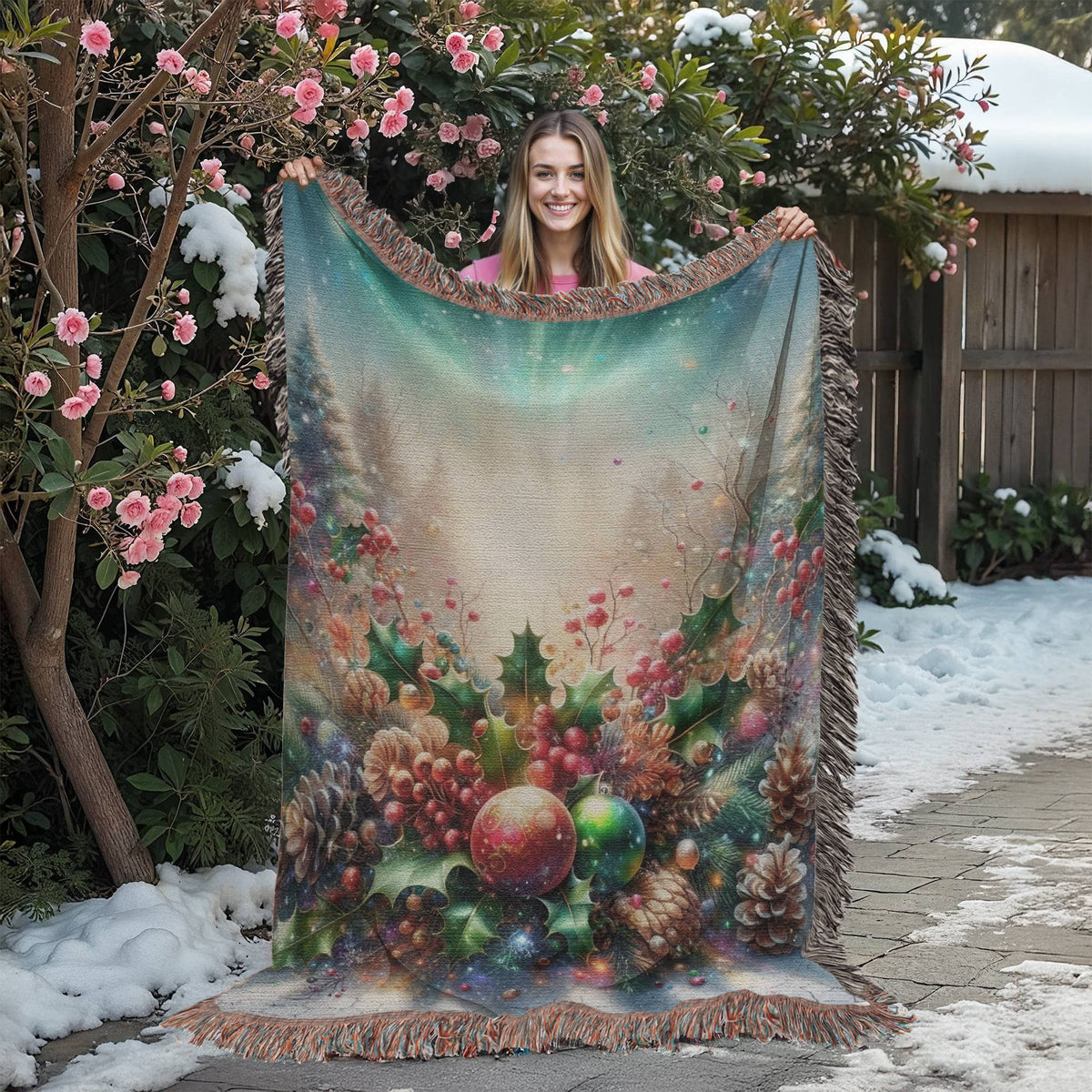 Festive Christmas Winter Scene 012 - 60" x 80" Heirloom Woven Blanket