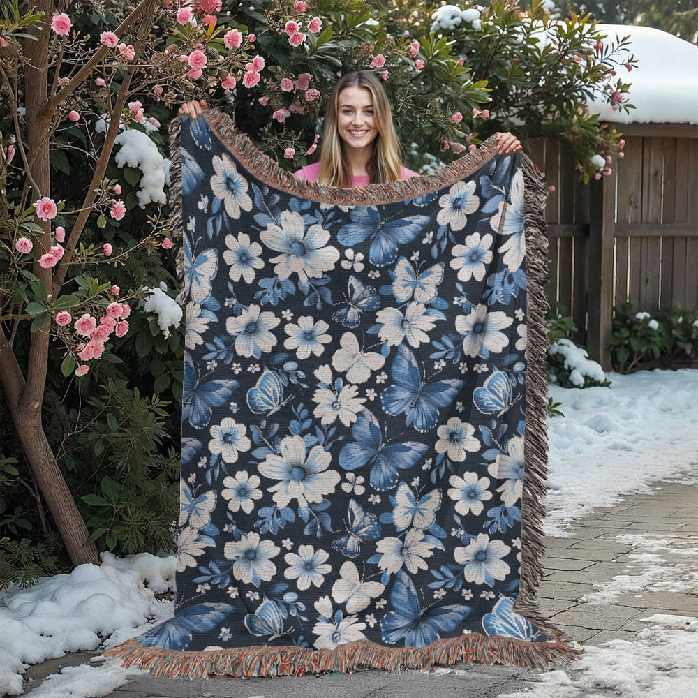 Butterflies And Flowers Pattern 010 - 60" x 80" Heirloom Woven Blanket