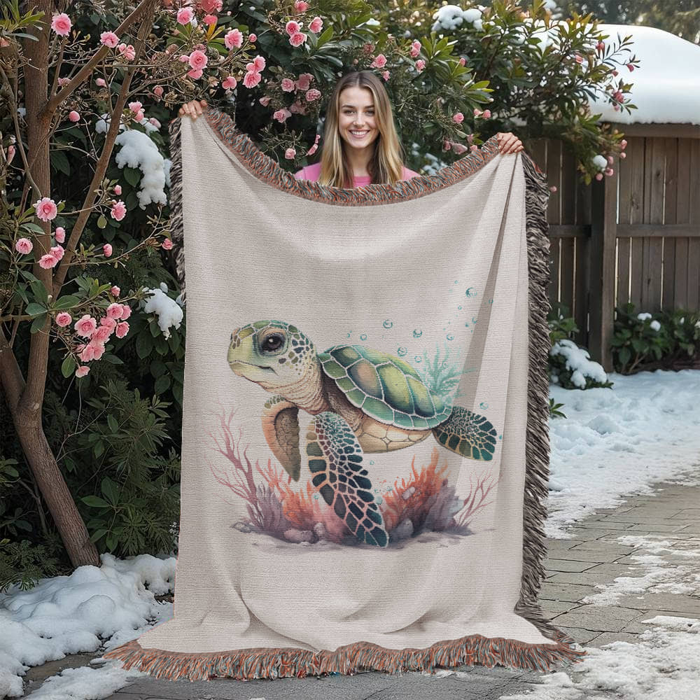 Cute Sea Turtle 013 - 60" x 80" Heirloom Woven Blanket