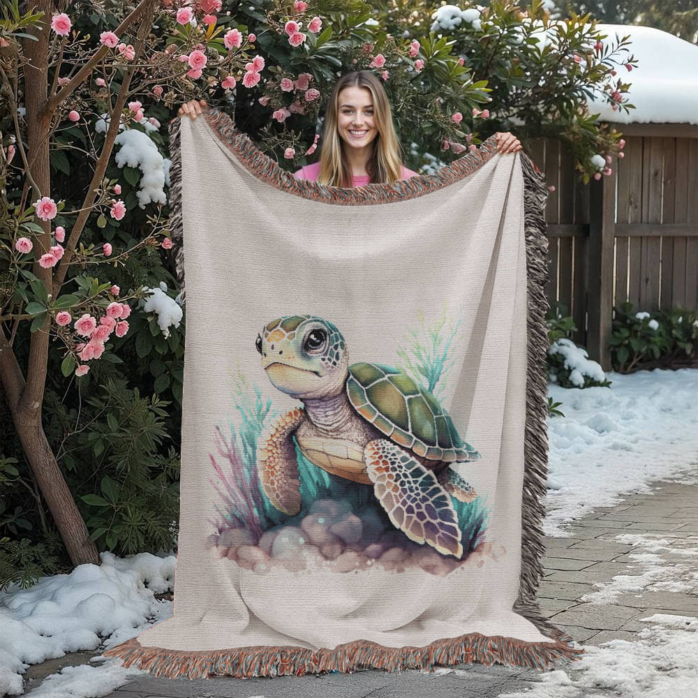 Cute Sea Turtle 015 - 60" x 80" Heirloom Woven Blanket