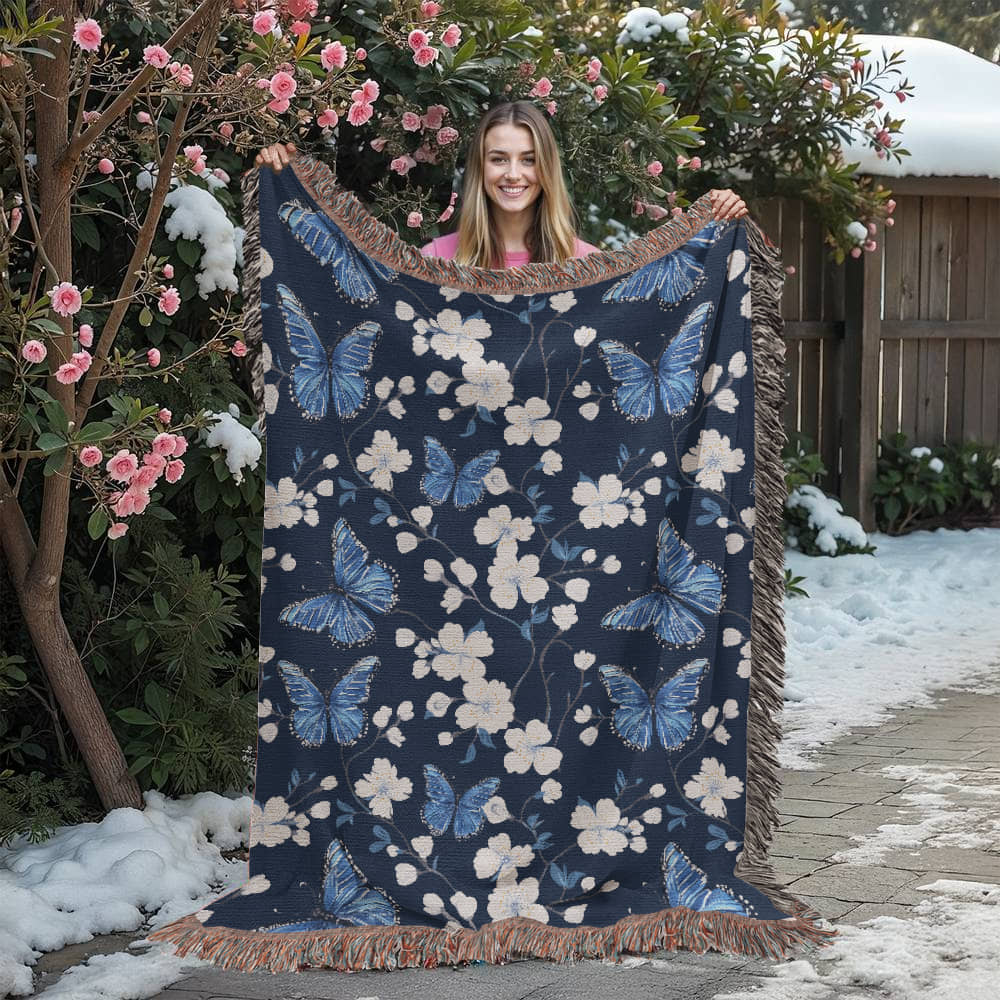 Butterflies And Flowers Pattern 003 - 60" x 80" Heirloom Woven Blanket