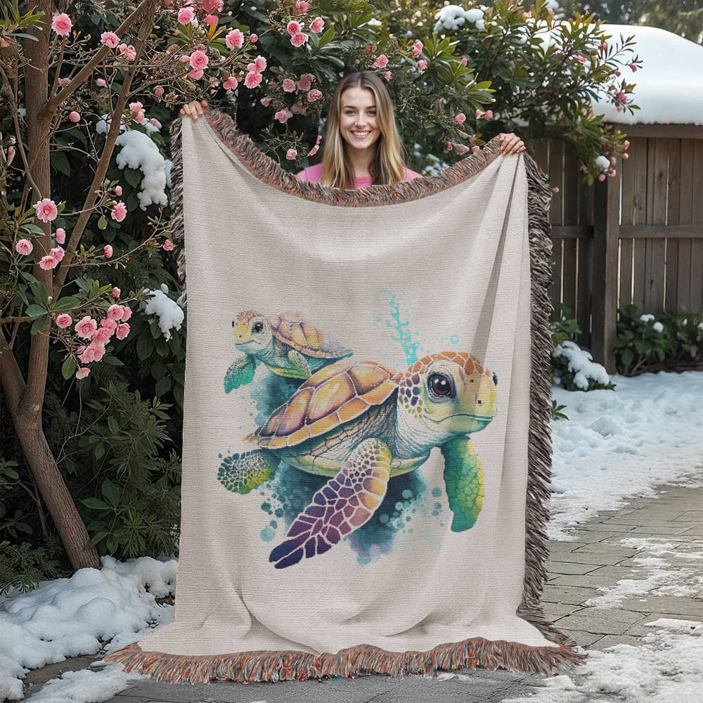 Cute Sea Turtle 011 - 60" x 80" Heirloom Woven Blanket