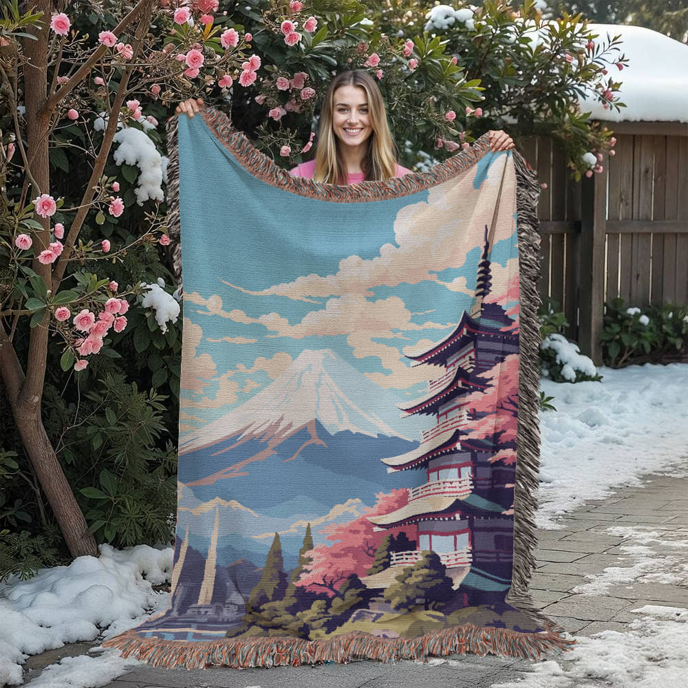Famous Travel Destinations - Mount Fuji, Japan - 60" x 80" Heirloom Woven Blanket