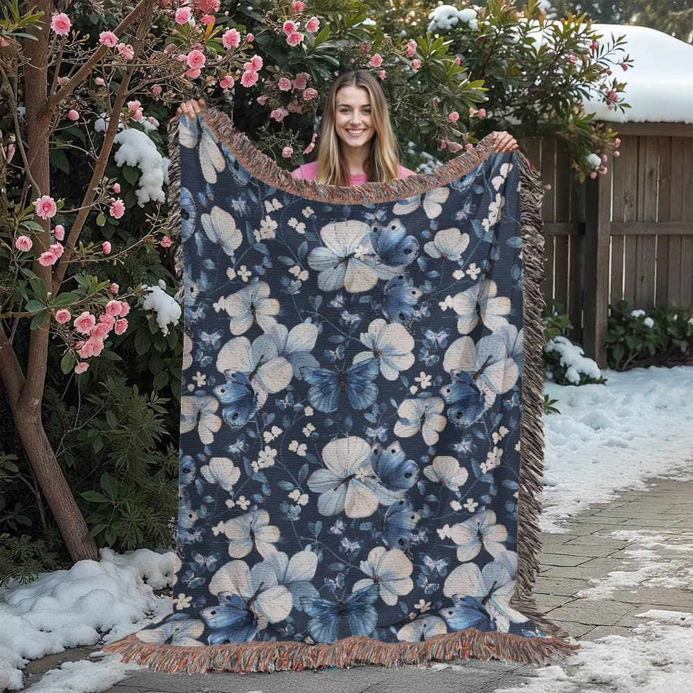 Butterflies And Flowers Pattern 026 - 60" x 80" Heirloom Woven Blanket