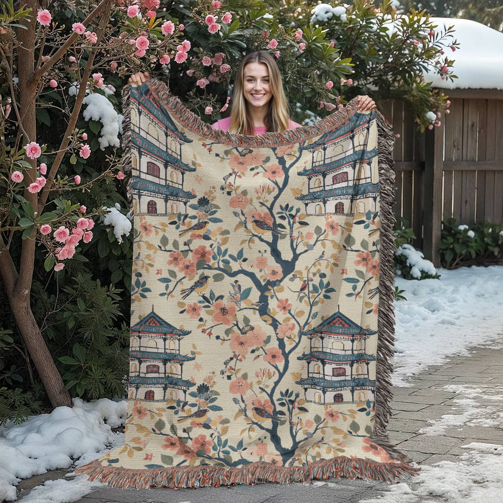 Chinoiserie Pattern 003 - 60" x 80" Heirloom Woven Blanket