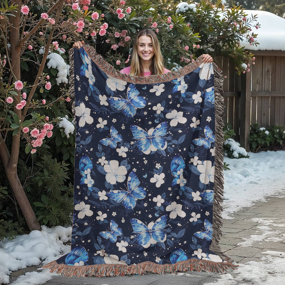 Butterflies And Flowers Pattern 013 - 60" x 80" Heirloom Woven Blanket