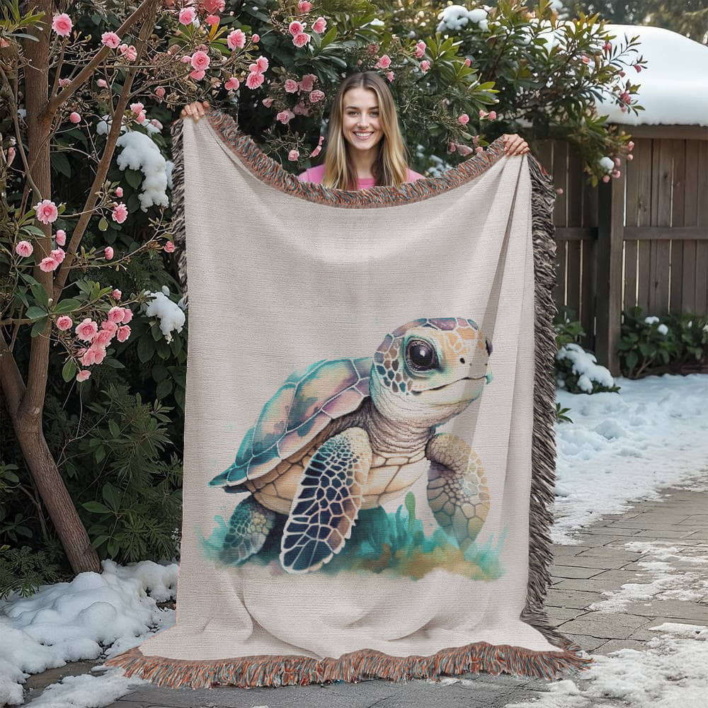 Cute Sea Turtle 014 - 60" x 80" Heirloom Woven Blanket