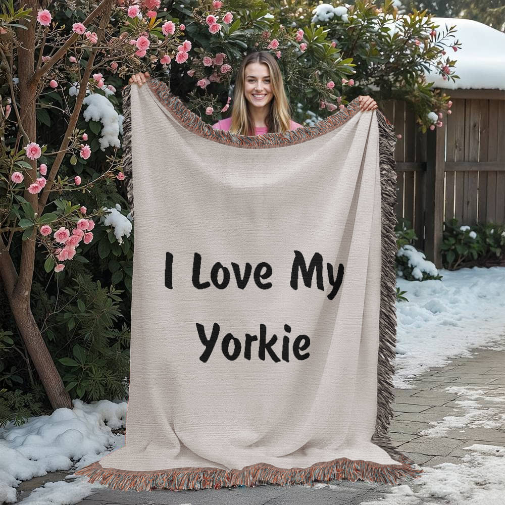 Love My Yorkie v4 - 60" x 80" Heirloom Woven Blanket
