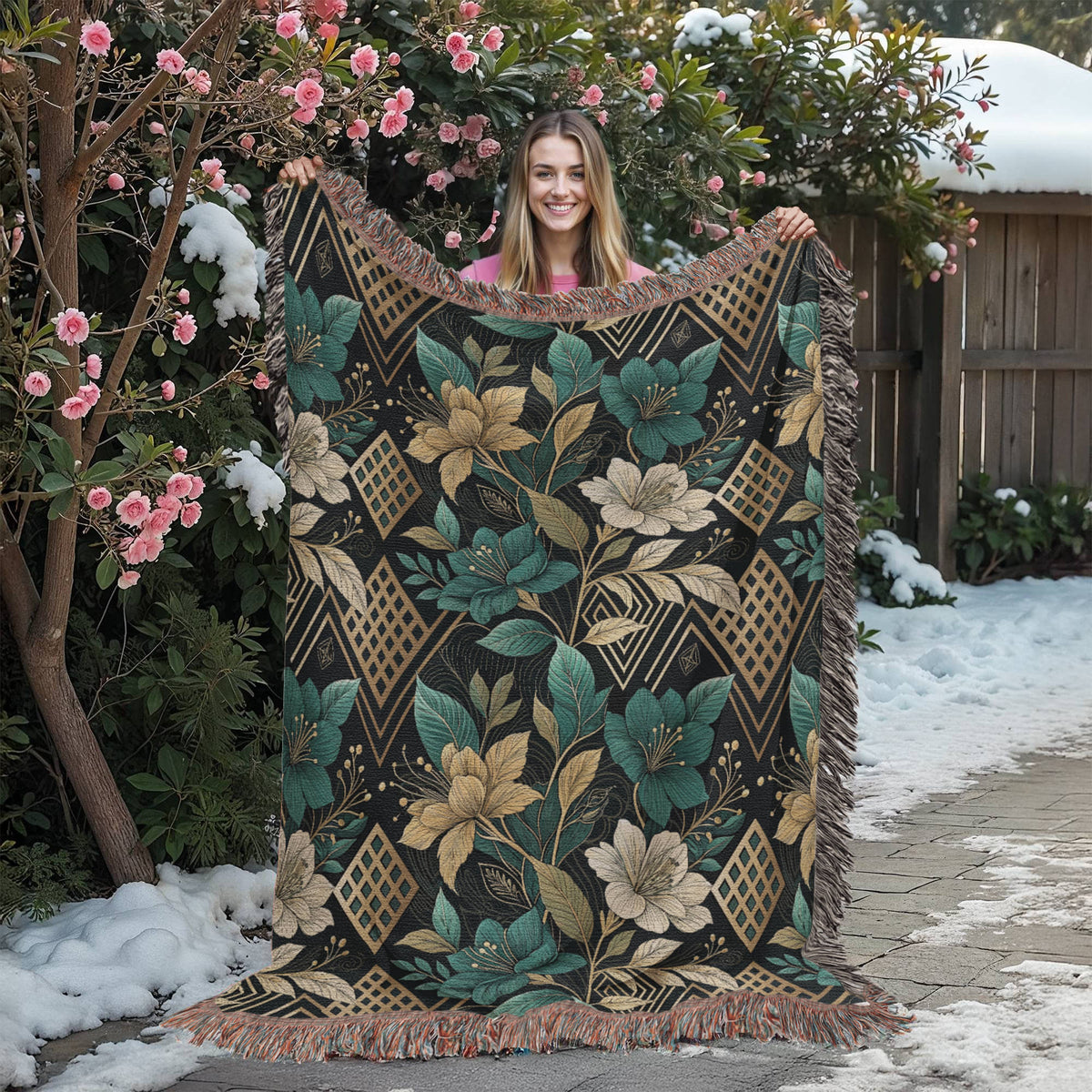 Oversized Floral Pattern 029 - 60" x 80" Heirloom Woven Blanket