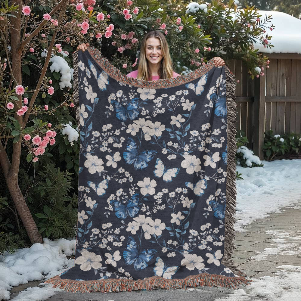 Butterflies And Flowers Pattern 009 - 60" x 80" Heirloom Woven Blanket