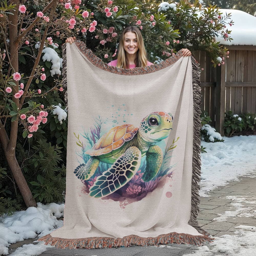 Cute Sea Turtle 007 - 60" x 80" Heirloom Woven Blanket