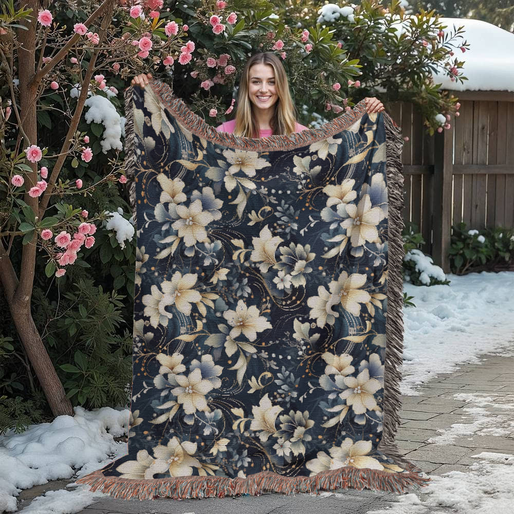 Nocturnal Bloom Pattern 006 - 60" x 80" Heirloom Woven Blanket