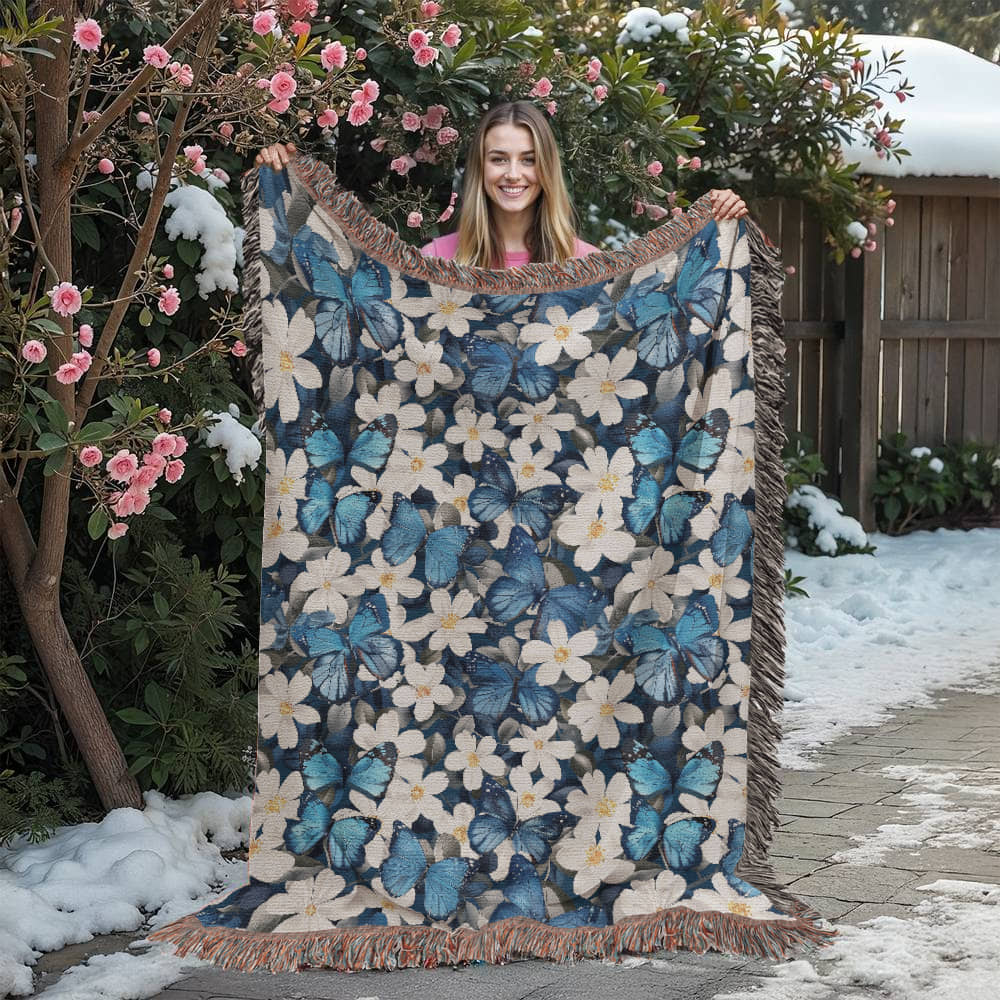 Butterflies And Flowers Pattern 016 - 60" x 80" Heirloom Woven Blanket